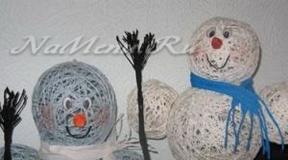 DIY snowman made of threads step by step with photos and videos